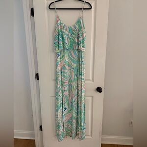 Lilly Pulitzer Pastel Palm-Print Maxi Dress in Mint, Pink & Blue